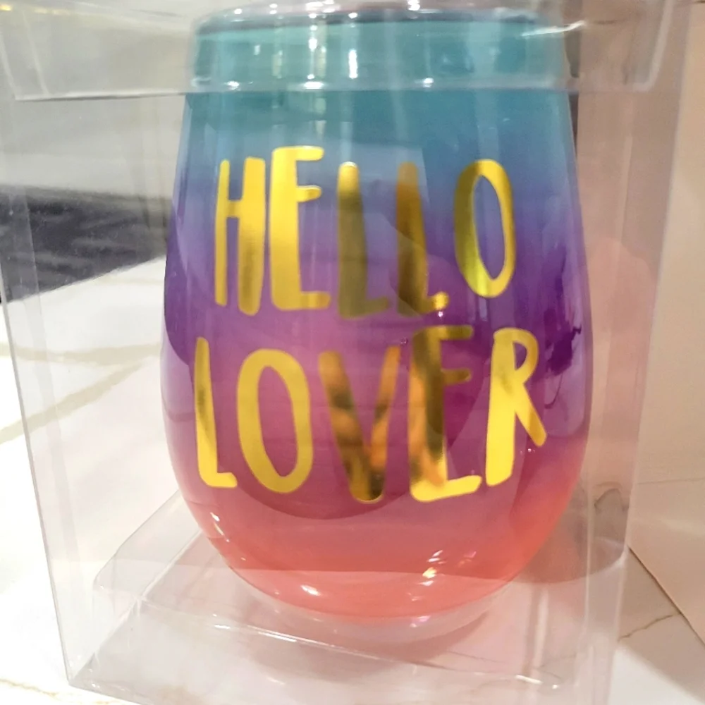 Colorful Wine Glass with Gold Text. Holds 1 Full Bottle Of Wine. 30 oz